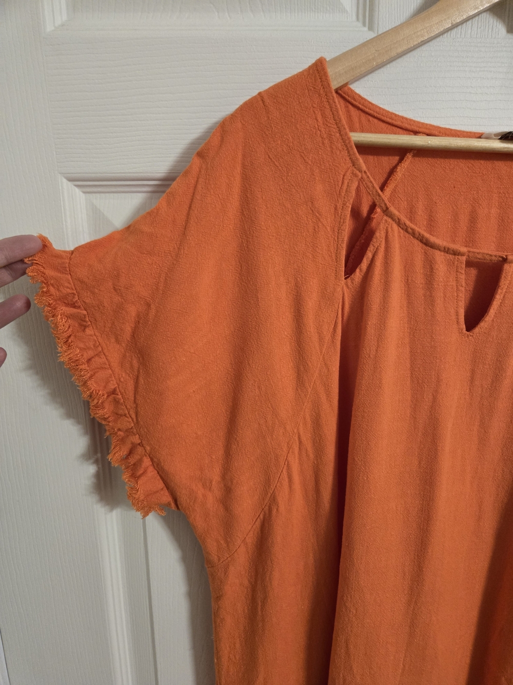 Umgee Women's Orange Fringe Short Sleeve Top Cotton Linen Blend Size 1XL - Picture 3 of 5